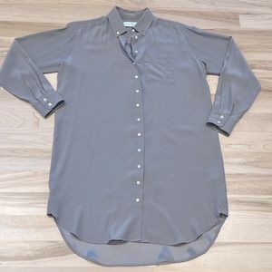 Amanda Uprichard Size M 100% Silk Button-Up Shirt Dress - Pewter Gray/Silver